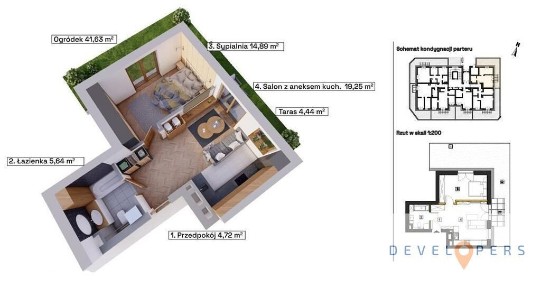 Gotowe do odbioru 2 pokoje z ogródkiem 41 m2
