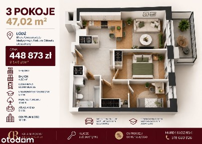 3 pokoje | UMed | Polesie | Balkon | Klucze od ręki | Parking
