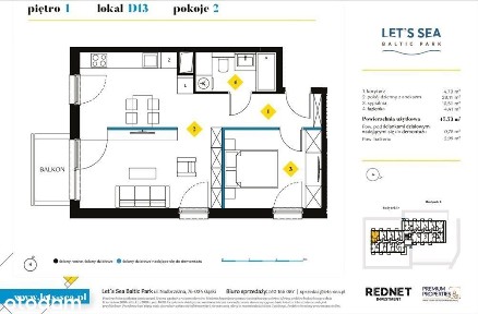 2-pokoje, 47,73 m² Let's Sea Baltic Park Gąski