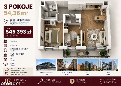 3 pokoje | Fabryczna | Centrum | Piotrkowska | Odbiór kluczy | UMED