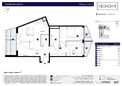 Mieszkanie nr 2 | 3 pokoje | 65,88 m² | Centrum | Osiedle Neonowe