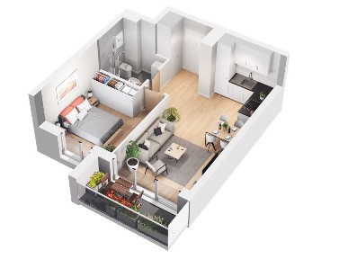 2 pokoje | 35,99 m² | 1. piętro | Lokum la Vida | gotowe