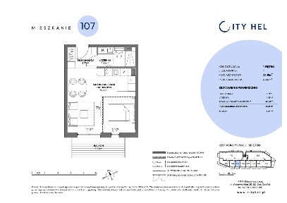 1-pokojowe mieszkanie 34m2 + balkon Bezpośrednio