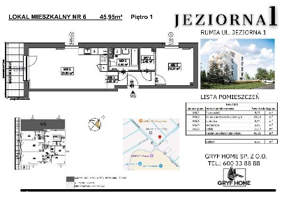 Mieszkanie 2 pok. 46 m2 z balkonem RUMIA JEZIORNA 1