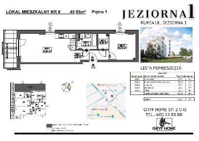 Mieszkanie 2 pok. 46 m2 z balkonem RUMIA JEZIORNA 1