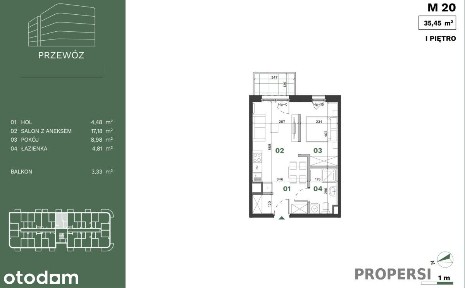 2 pokoje | 35,45 m² | Płaszów | 0% prowizji