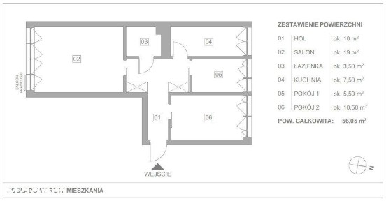 3 pokoje | 56,05 m² | Śródmieście Szczecina