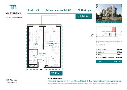 2-pokojowe mieszkanie 37m2 + balkon Bezpośrednio