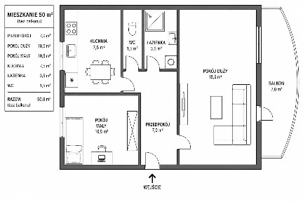 2-pokojowe mieszkanie 49,17 m² z balkonem | Kołobrzeg