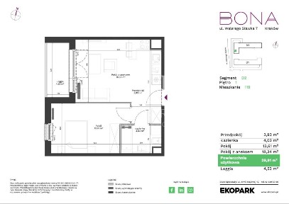 2 pokoje | 39,91 m² | 1. piętro | loggia