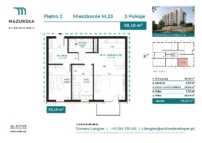 3-pokojowe mieszkanie 59m2 + balkon Bez Prowizji