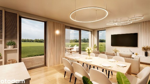 Indywidualny PARTEROWY DOM wolnostojący- 122 m2 - duży salon z kuchnią