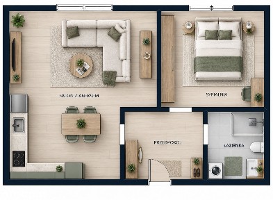Parter, 2 pokoje, 35,04 m² i piwnica 8,70 m² - Krapkowice