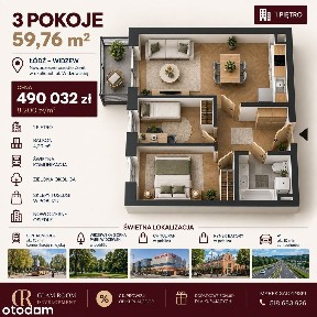 3 pokoje | Widzew | 59,76 m² | Balkon | Parking | Rodzinne | CKD
