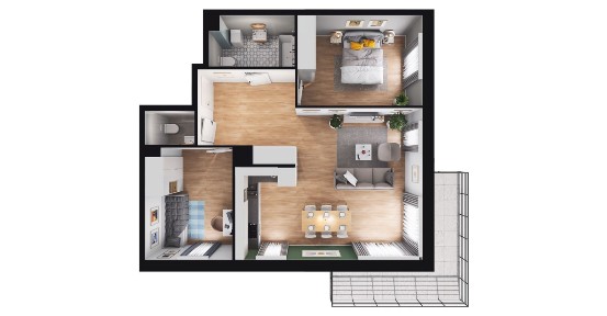 3-pokojowe mieszkanie 66m2 + balkon