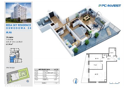3-pokojowe mieszkanie 61m2 + balkon