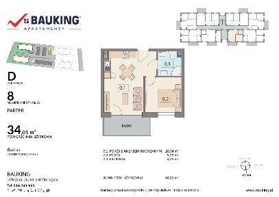 Apartament 34,01 m2 na parterze - Jarocin, Warciana D8