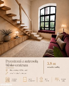 Loft 1. piętro | okno łukowe, sufit 3,8 m | projekt w cenie | WIMA