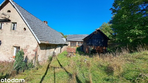 Przedwojenny dom na wzgórzu ze stodołą i stajnią