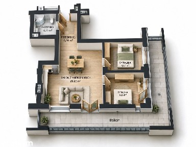 | 2-stronne | duży balkon | 3-pokojowe |