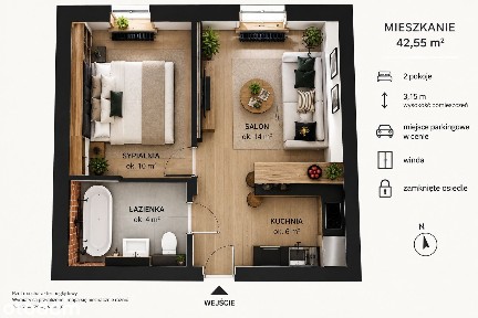 42,55 m² | 3,15 m wysokości | zabytkowa cegła | parking | Bukowiec
