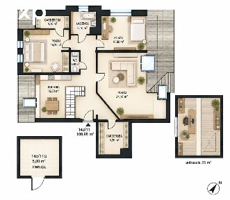 Różanka | 110 m2 | 3 pokoje + antresola
