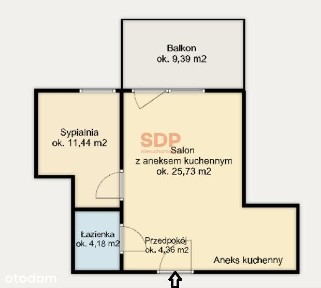 2 pokoje | balkon 9,4 m² | 6. piętro z windą | 2018 r. | Szczepin