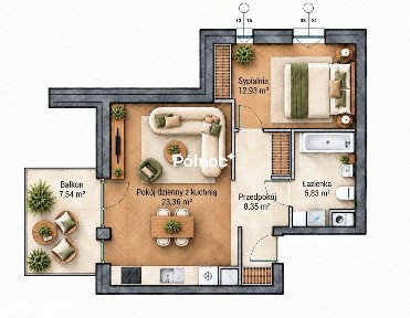 Sławin | 50 m2 | 2 pokoje | garaż podziemny + miejsca za szlabanem