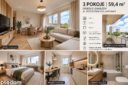 3 POKOJE 59,4 m² + BALKON | KOMÓRKA 3,9 m² | PEŁNA WŁASNOŚĆ