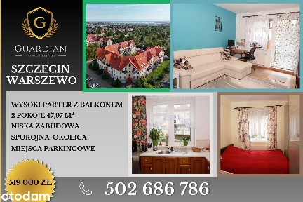 2 pokoje z balkonem | wysoki parter |Zielone Warszewo
