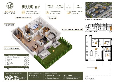 3-pokojowe mieszkanie 69m2 + ogródek Bezpośrednio
