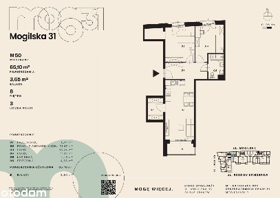 3-pokojowe mieszkanie 65m2 + loggia Bezpośrednio