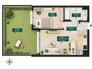 2 pokoje | ogródek 27 m2 | zachód | Prowizja 0%