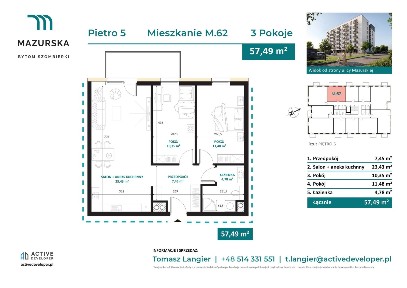 3-pokojowe mieszkanie 57m2 + balkon Bezpośrednio