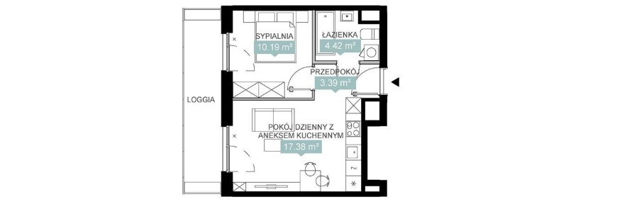 2-pokojowe mieszkanie 35m2 + loggia