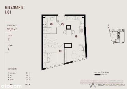 2 pokoje | 38,88 m² | 1 piętro | centrum Wrocławia