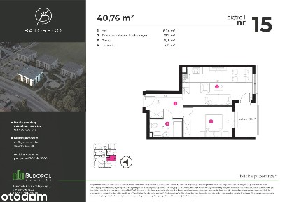 Apartament D15 2 pokoje | 40.76 m² | Niska zabudowa z windą | Batorego