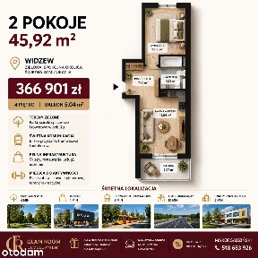 2 pokoje | Widzew | Balkon | Parking| Najem | Nowe budownictwo