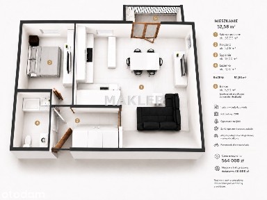 Szwederowo| 2 pokoje|Duży balkon|Wysoki standard