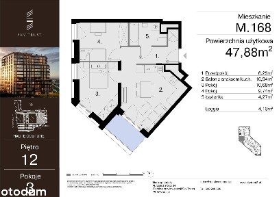 3-pokojowe mieszkanie 47m2 + loggia