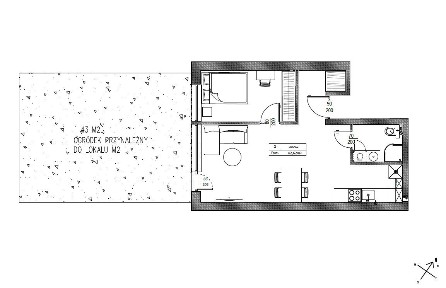 Łomianki Dąbrowa | 2 pokoje 42,6 m² | Ogródek 43 m² | Kampinos