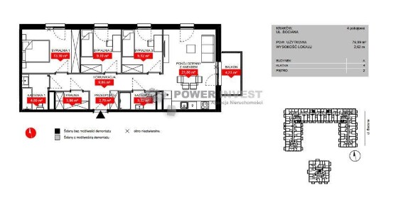 4-pokojowe + 2 łazienki, i balkon, Bociana