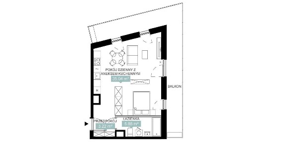 1-pokojowe mieszkanie 44m2 + balkon