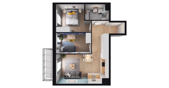 3-pokojowe mieszkanie 52m2 + balkon