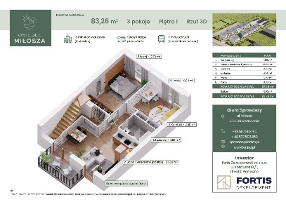 4 pokoje z balkonem i poddaszem 83 m2 - 15 min. od Służewca -19B